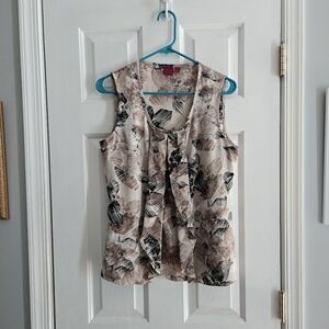 Beautiful Medium Brown and Tan Ruffled Blouse